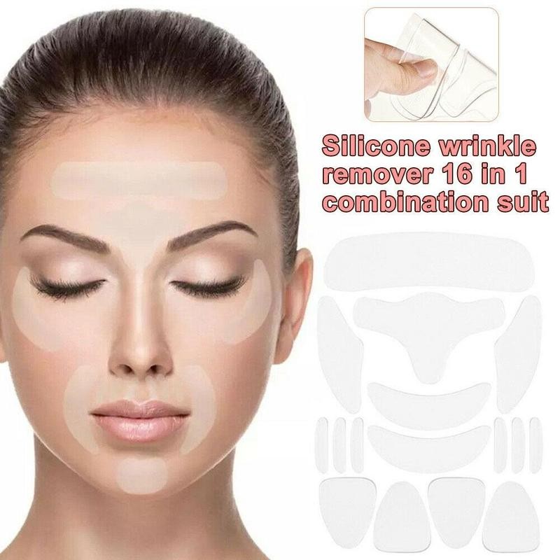 Máscaras de Adesivos de Silicone Reutilizáveis Antirrugas Facial 16 Peças
